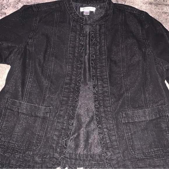 Christopher & Banks Black and Silver Sparkle Jacket, Cropped Design, Ruffle Trim - Picture 2 of 3